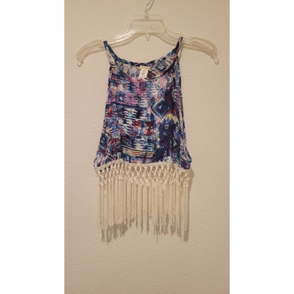 En Creme Asos Watercolor Tank Top W/Fringe Hem In SMALL. BOHO, WESTERN